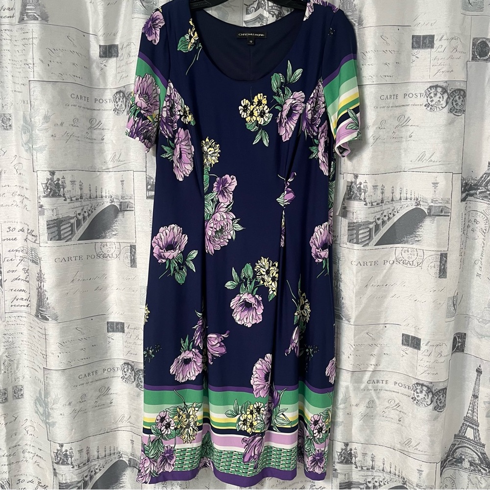 Elegant Floral Midi Dress in Navy and Green